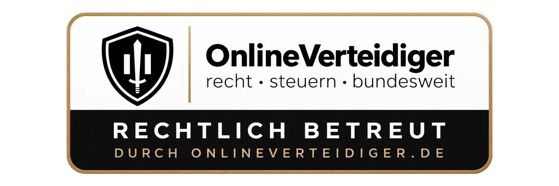 Plakette „Rechtlich betreut durch OnlineVerteidiger.de“